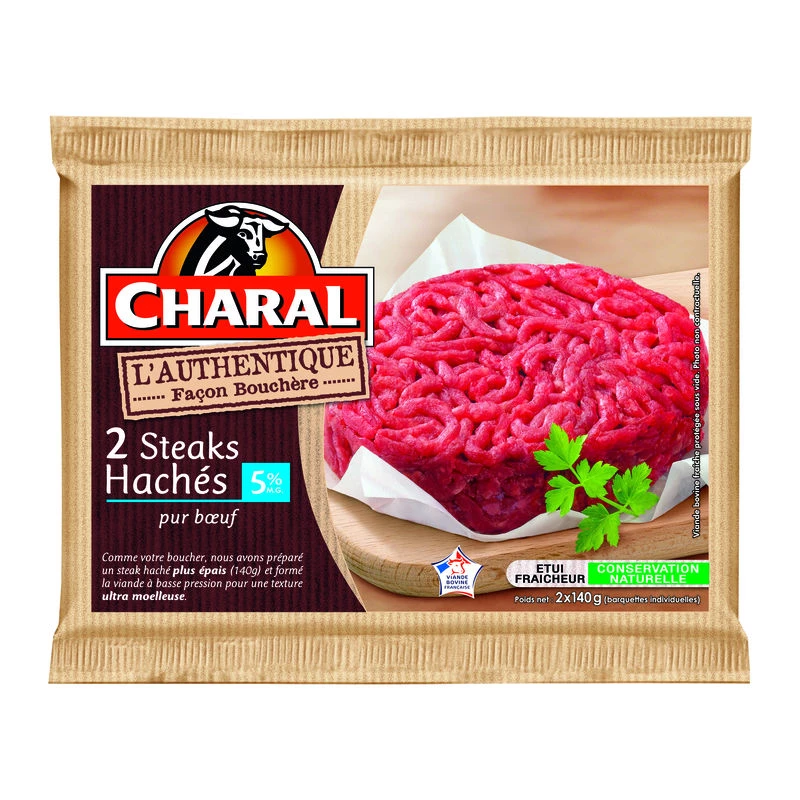 Steaks Hachés Authentique, 5%M.G 2x140g - CHARAL