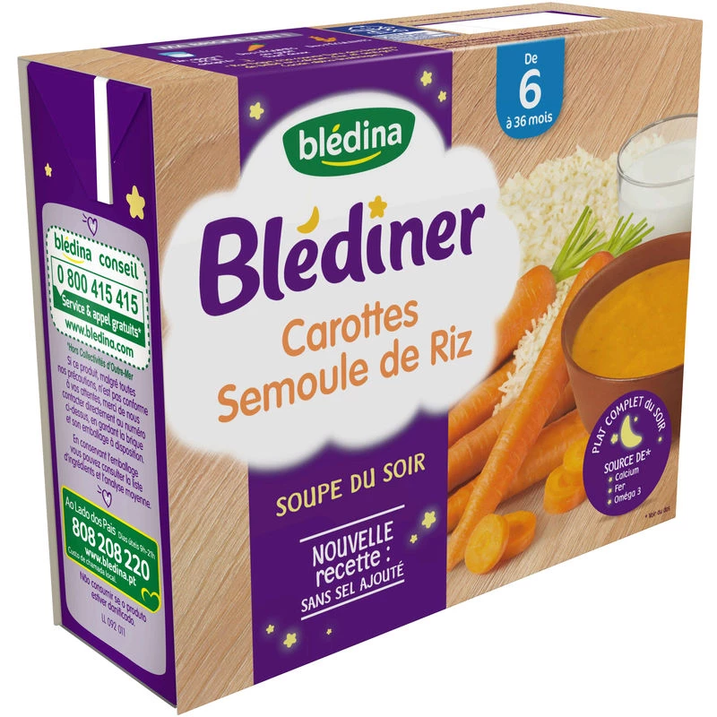 Blédiner carottes/semoule de riz dès 6mois 2x250ml - BLEDINA