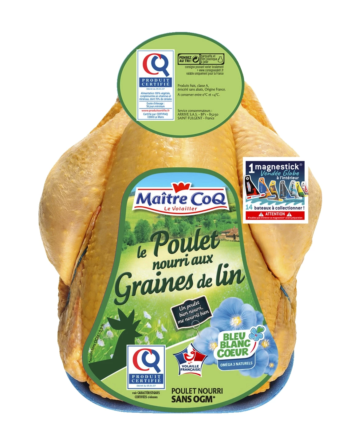 Le Poulet Nourri aux Graines de Lin, 1,5kg - MAITRE COQ