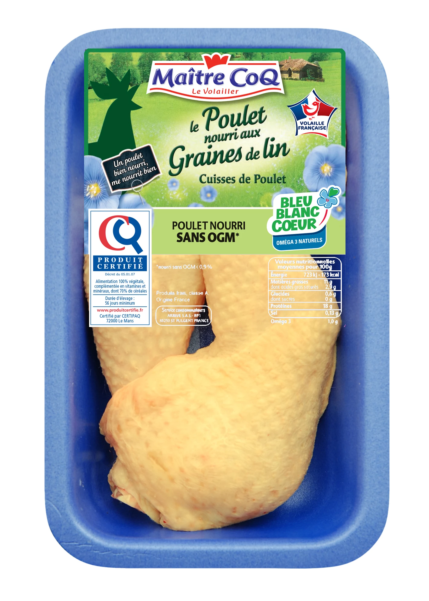 Cuisse de Poulet Nourri aux Graines de Lin, 1,4kg - MAITRE COQ