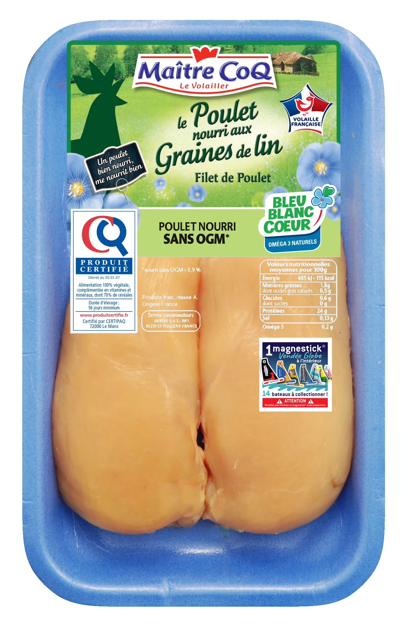 Filet de Poulet Nourri aux Graines de Lin, 600g - MAITRE COQ