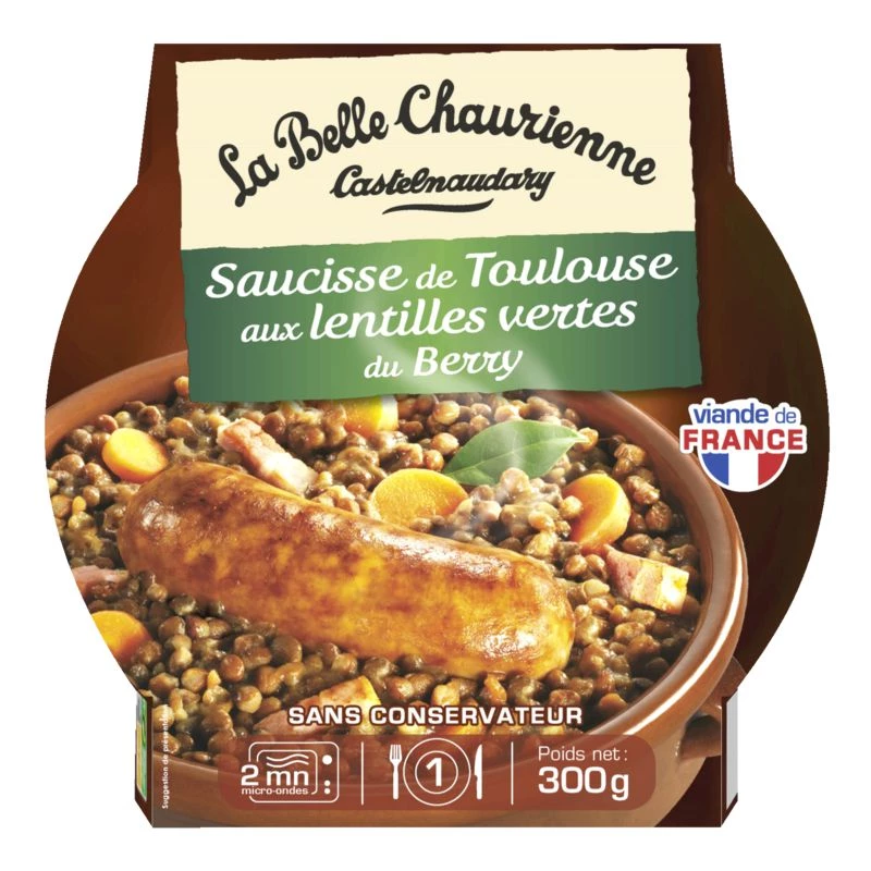 Toulouse sausage with green lentils 300g - LA BELLE CHAURIENNE