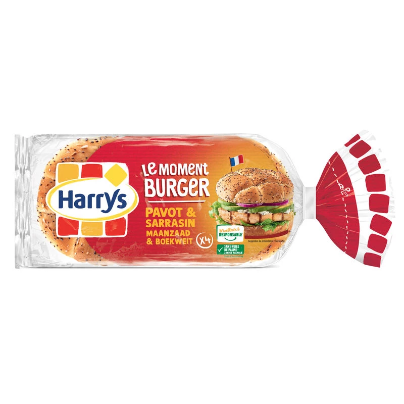 Pain burger pavot & sarrasin x4 340g - HARRY'S