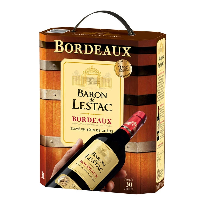 Vin Rouge Bordeaux AOP Bordeaux, fontaine de 3L  -  BARON DE LESTAC