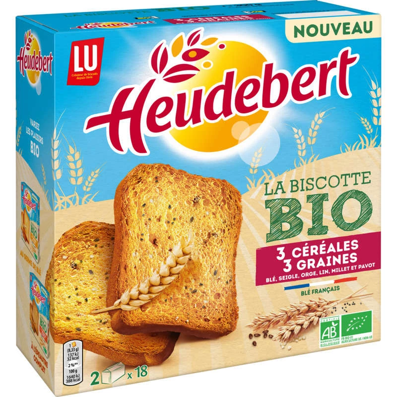 Biscottes Bio 3 Céréales et Graines 300g - HEUDEBERT