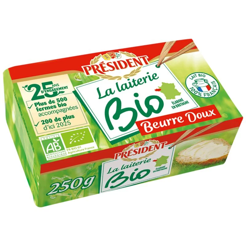 Beurre doux Bio 82% M.G 250g - PRESIDENT