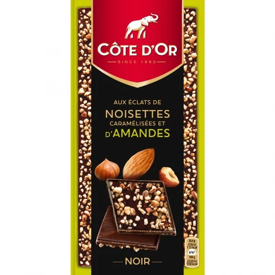 Tablette de chocolat noir noisettes amandes 103g - COTE D'OR