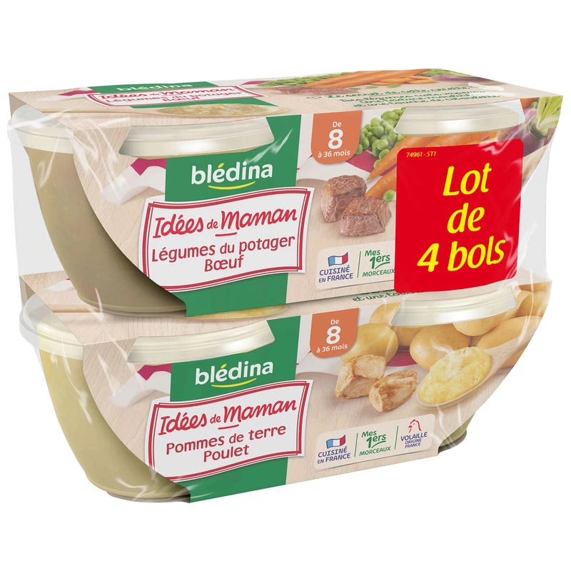 Pots bœuf/poulet dès 8 mois 4x200g - BLEDINA