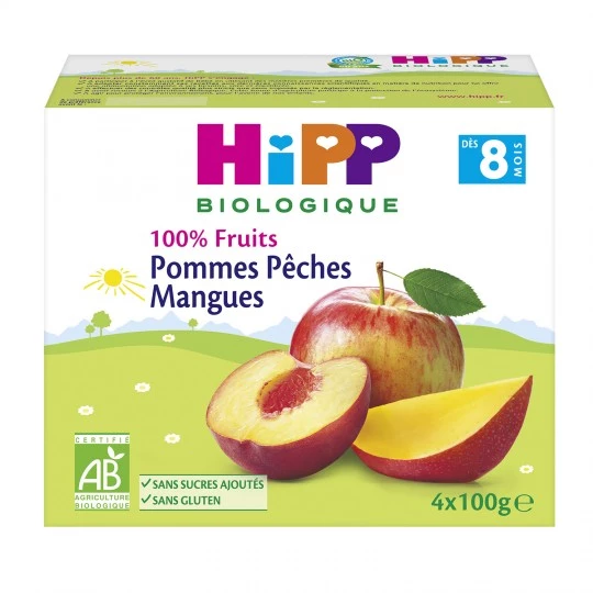 كومبوت التفاح/الخوخ/المانجو للأطفال من 8 أشهر 4x100 جرام - HIPP