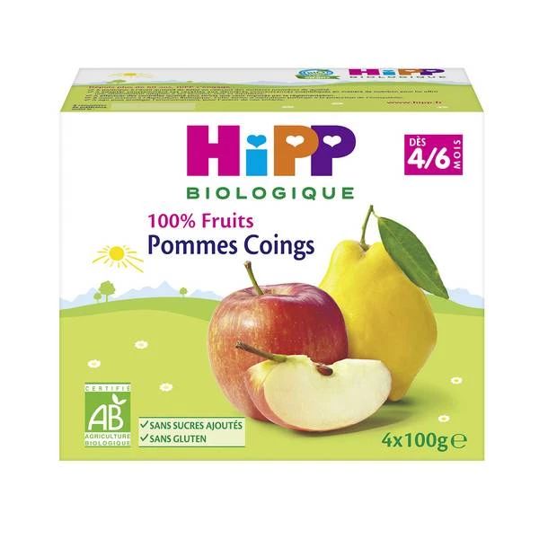 Compotas ORGÂNICAS de maçã e marmelo a partir de 4/6 meses 4x100g - HIPP