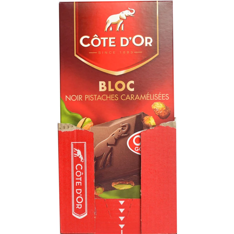Caramelized pistachio dark chocolate bar 180g - COTE D'OR