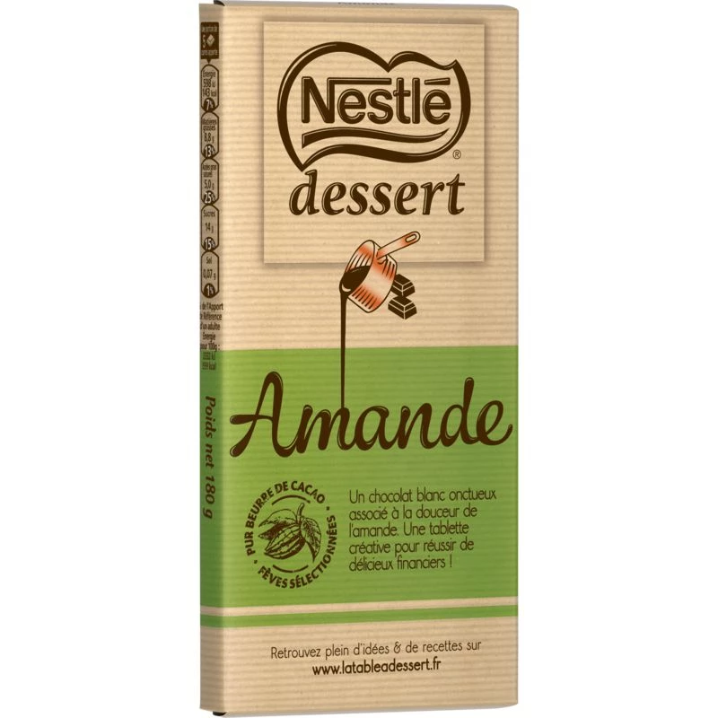 Tablette de chocolat blanc Amande Dessert 180g - NESTLE