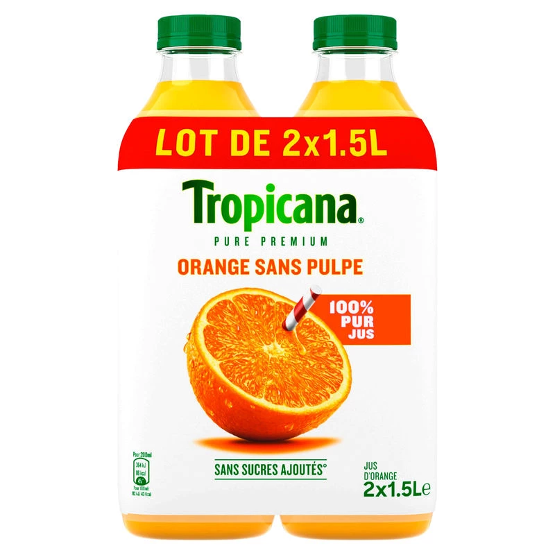 عصير برتقال صافي بدون لب 2x1،5 لتر- تروبيكانا