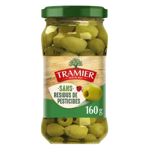 Azeitonas verdes da variedade de manzanilla sem resíduos, 160g - TRAMIER