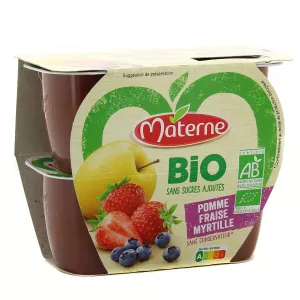 Compote pomme fraise myrtille bio 4x100g - MATERNE
