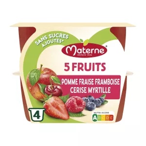 Kompotte 5 Früchte Apple Framboise Cherry Hufberbeere ohne Zucker 100g zugesetzt - Materne