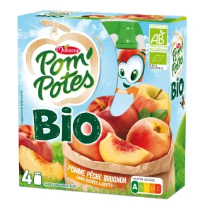 Composte di mele, pesche e brugnon senza zuccheri aggiunti Bio 4x90g - POM POTES
