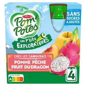 Les P'tits Explorateurs Composte di Mela Pesca Dragon Fruit 4x90g - POM' POTES