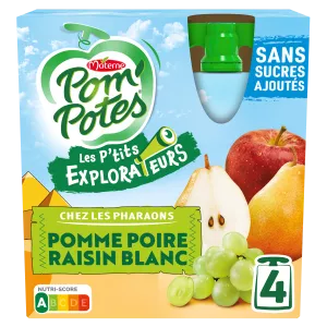 Les P'tits Explorateurs リンゴ、梨、白ブドウのコンポート 4x90g - POM' POTES