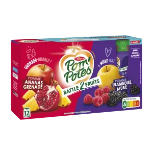 Battle 2 Fruit Compote Táo Dứa Lựu, Táo Chín Quả Mâm Xôi 12x90g - POM' POTES