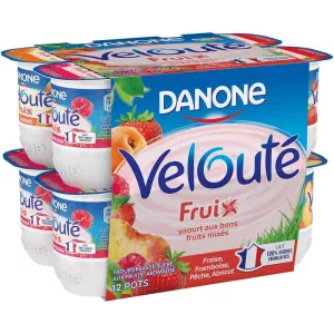 Iogurte de Frutas Mexido Morango Framboesa Pêssego Damasco Velouté Fruitix 12x125g -  Danone