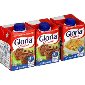 Lait concentré 1/2 écrémé non sucré 4% MG 3x200ml - GLORIA