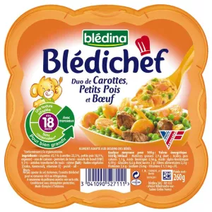 Plat bébé carottes/petits pois/ bœuf dès 18 mois 260g - BLEDINA