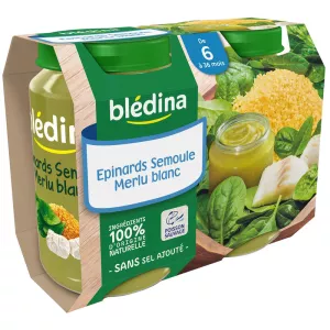 Pots épinards/semoule/merlu dès 6 mois 2x200g - BLEDINA