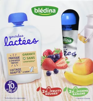 Gourdes lactées fruits rouges / pommes banane 4x85g - BLEDINA