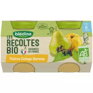 Compotes bébé poires/ coings/ sureau BIO dès 6 mois 2x130g - BLEDINA