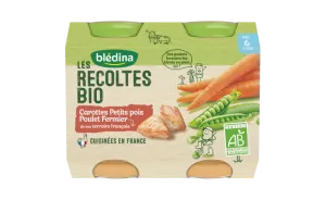 Kleine BIO-Töpfe mit Karotten/Erbsen/Huhn ab 6 Monaten 2x200g - BLEDINA
