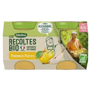 Compotes pommes poires Bio dès 4/6 mois 2x130g - BLEDINA
