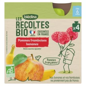 Gourde bébé BIO pommes/ framboises/ bananes dès 6 mois 4x90g - BLEDINA