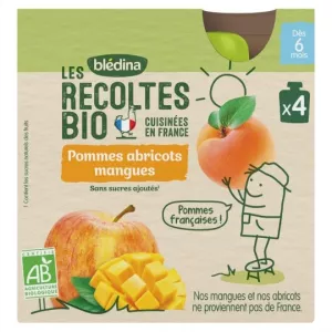 Gourde bébé pommes/ abricots/ mangues bio dès 6 mois 4x90g - BLEDINA