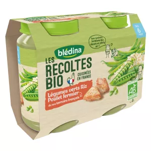 Petits pots bébé dès 6 mois, Légumes verts riz poulet bio 2x200g - BLEDINA