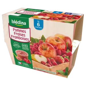 Compotes pommes/ fraises/ framboises 6-36 mois 4x100g - BLEDINA
