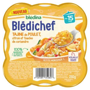 Blédichef Babygericht aus 15 Monaten Zitronen-Hähnchen-Tajine mit einem Hauch Koriander, 250 g - BLEDINA