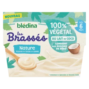 Les brewés Sobremesa vegetal para bebês a partir dos 6 meses leite de coco puro adoçado mexido 4x95g - BLEDINA