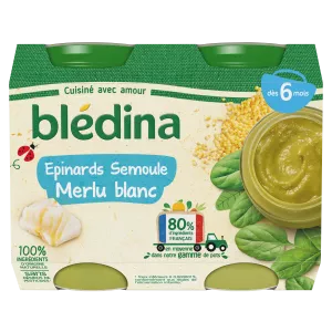 Vasetto piccolo di semolino spinaci e nasello bianco dai 6 mesi 2x200g - BLEDINA