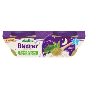 Blédiner bol brocolis petits pois riz et touche de lait dès 6 mois 2x200g - BLEDINA