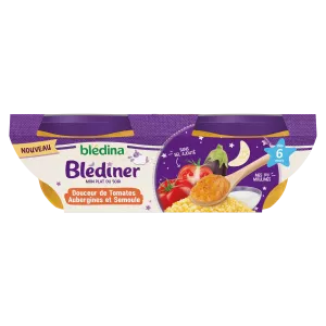 Blédiner Plato de noche para bebés a partir de 6 meses dulzura de tomate berenjena sémola 2x200g - BLÉDINA