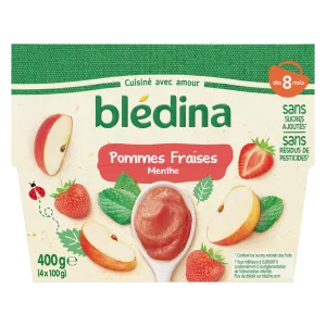 Purea di frutta per bambini da 8 mesi mele fragole menta 4x100g - BLEDINA