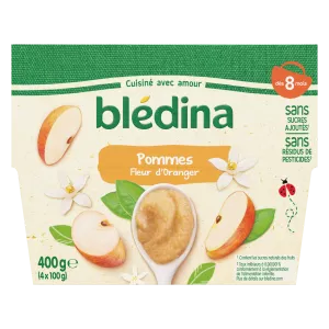 Purée de fruits bébé dès 8 mois pomme fleur d'oranger 4x100g - BLEDINA
