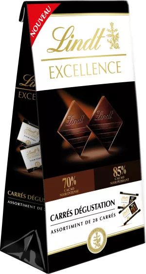 エクセレンス スクエア ブラック 70% およびブラック 85% スクエア テイスティング バッグ 154g - LINDT