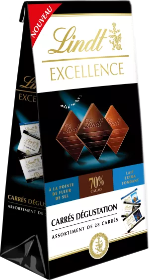 Excellence Schwarz 70 %. Schwarz mit Fleur de Sel und extra Milch-Fondant-Quadraten, Probierbeutel, 154 g - LINDT
