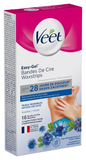 Bandes de cire froide aisselles, peaux sensibles X16 - VEET