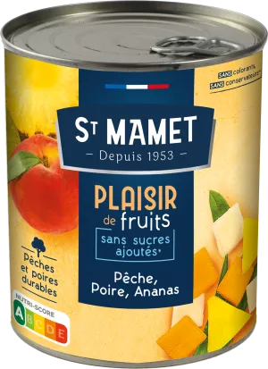 Früchte in Pfirsich-, Birnen- und Ananassirup ohne Zuckerzusatz 825 g - ST MAMET