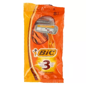 Bic 3 Sensitive - Rasoirs Jetables Homme, Dotés De La Technologie 3 lames Pour Un Rasage De Près Confortable - Pochette De 8