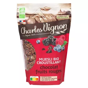 Cereais Muesli com Chocolate Crocante Orgânico e Frutas Vermelhas 375g - Charles Vignon