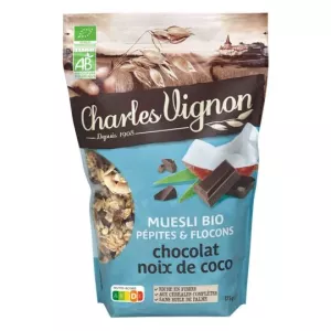 Muesli Cereals Organic Coconut Chocolate Chips and Flakes 375g - Charles Vignon